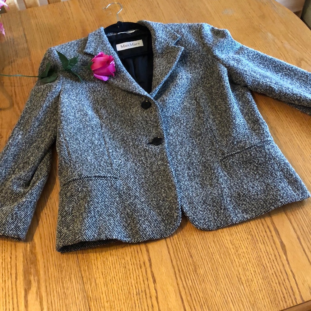 MaxMara black and white tweed blazer.